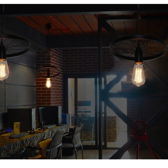 Wagon Wheel Chandelier for a Rustic Farmhouse Look - Single Bulb - Black - Picture 3 of 4